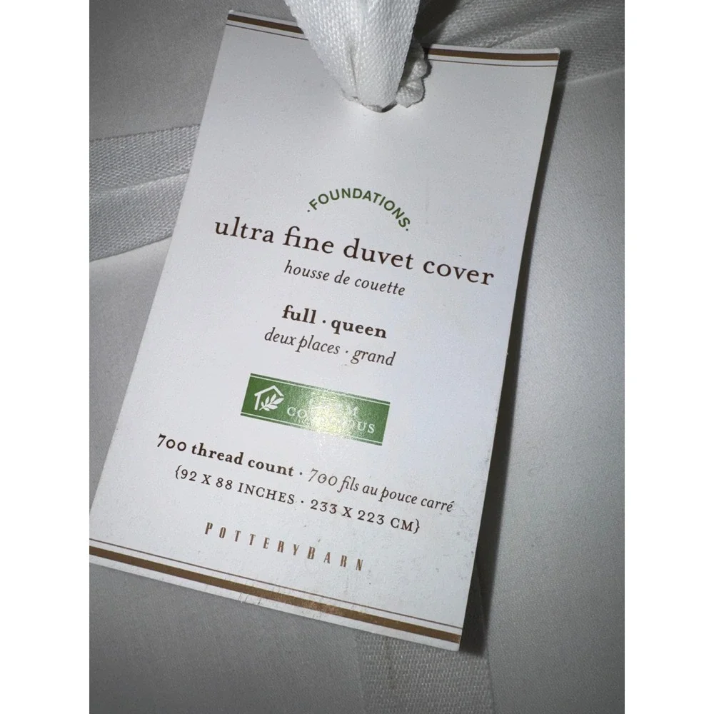 Pottery Barn Foundations Ultra Fine Duvet Cover White Full Queen 700 Cotton NWT